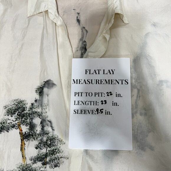 Unbranded Satin Ivory Asian Print Short Sleeve Oversized Button Up Top Small - Picture 9 of 9